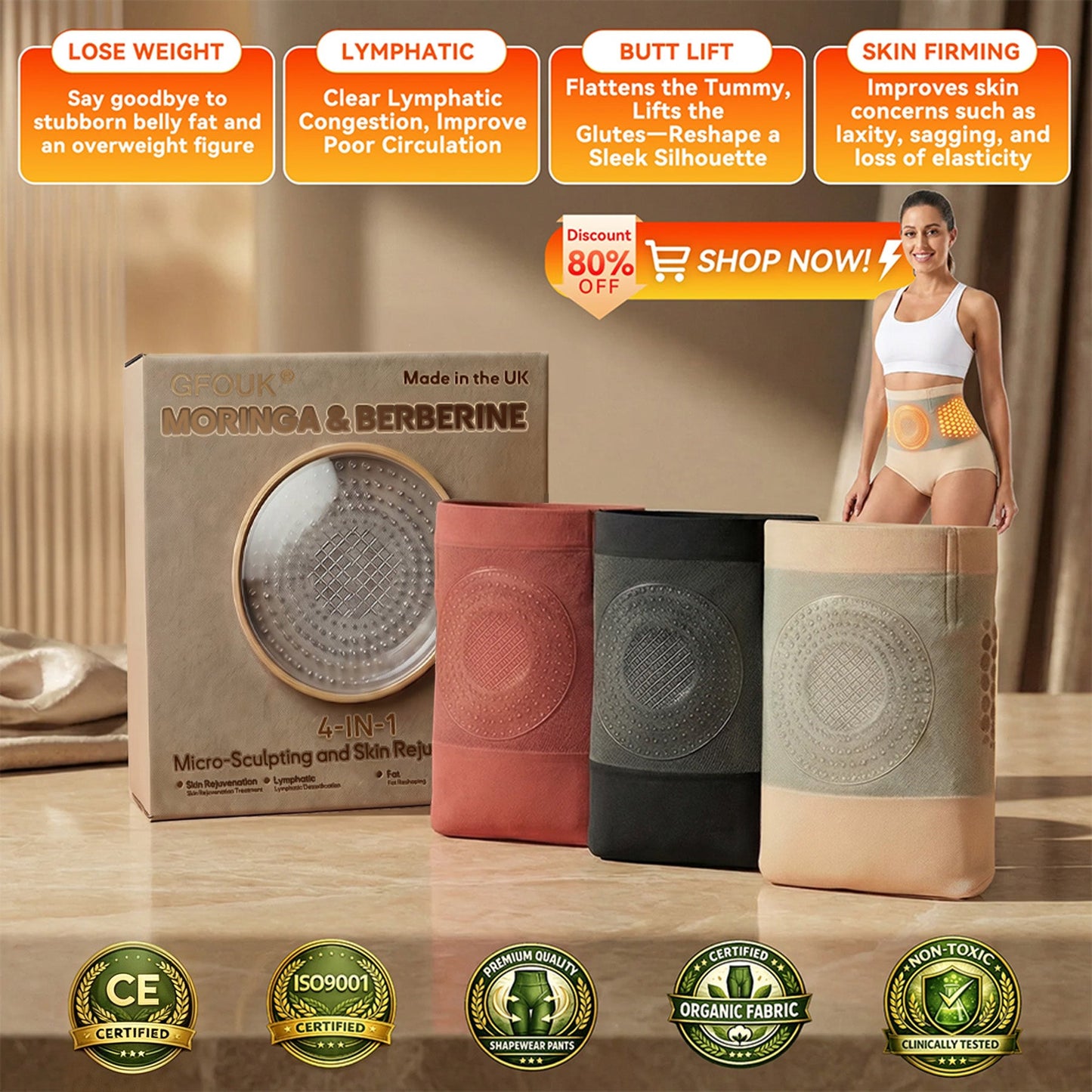 ✅ Official Brand Store | 🌴 GFOUK® 2026 Moringa & Berberine 4-in-1 Micro-Particle Sculpting & Fat-Burning Shorts